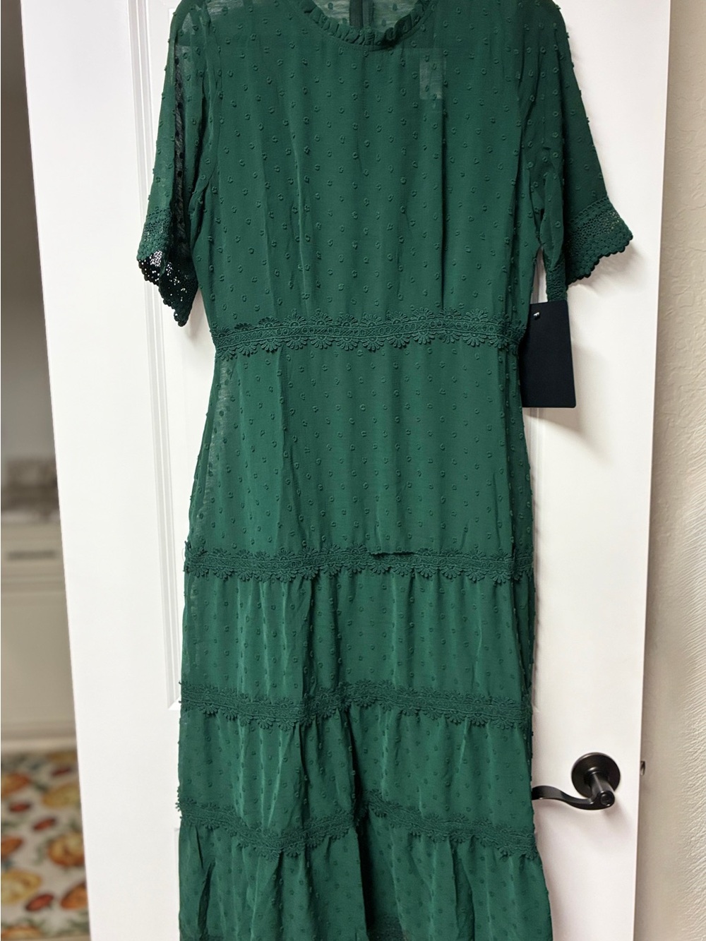 Lulu's Emerald Green Swiss Dot Midi Dress